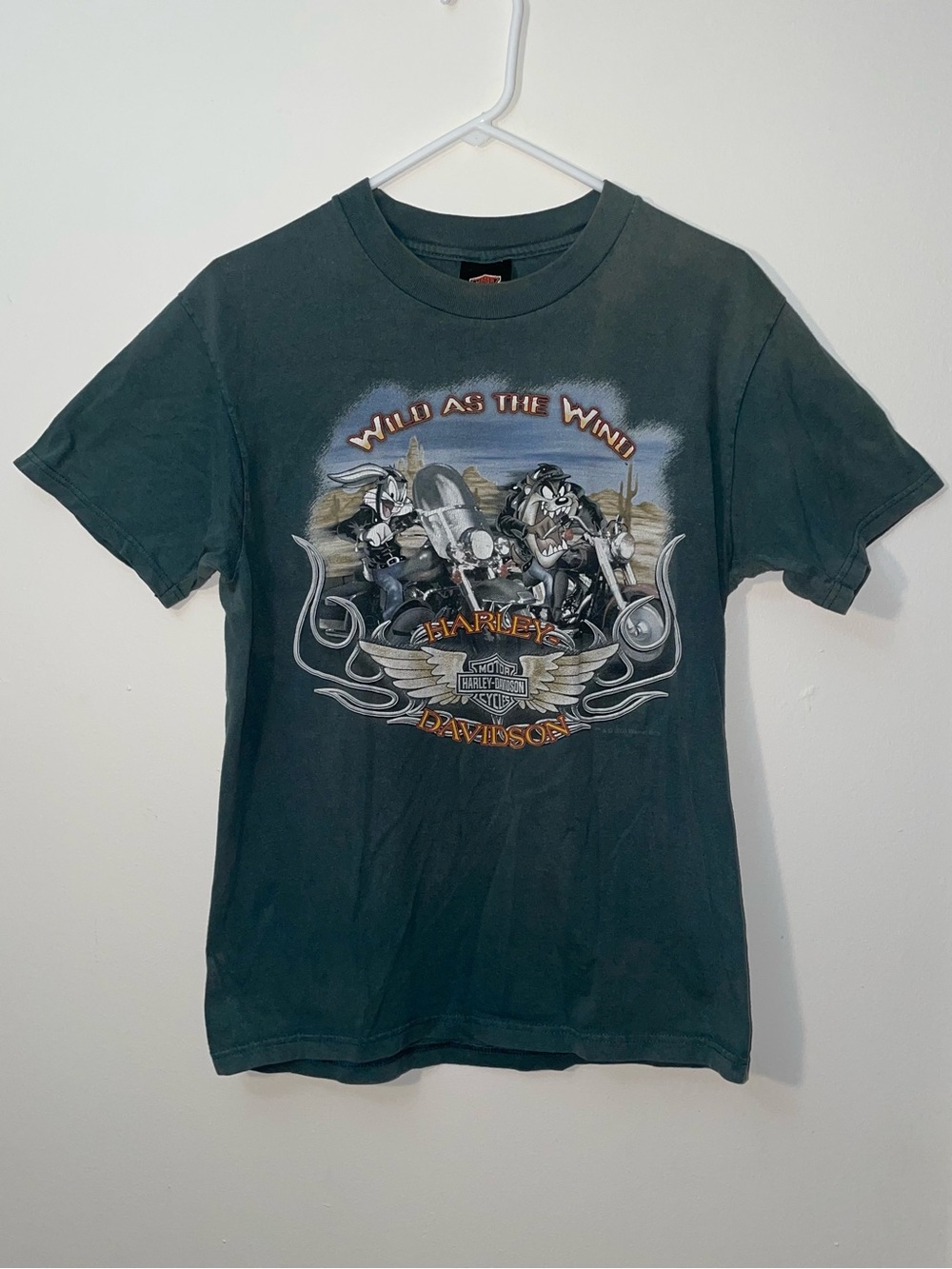 VTG Y2K Harley Davidson x Looney Tunes Green Graphic Wild As The Wind T-Shirt